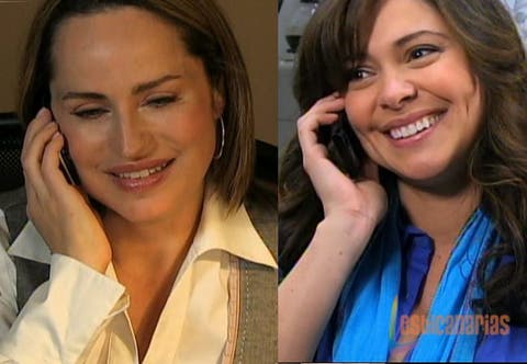 Olivia y Natalia hablando por tel&eacute;fono