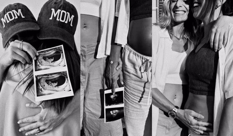 Esther González y Estefanía Cruz mostrando la ecografía de su bebé